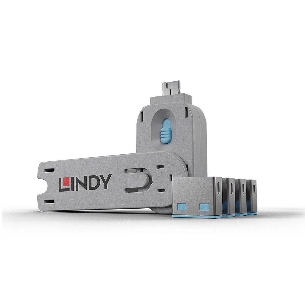 BLOQUEADOR DE PORTA USB-A 1-CHAVE E 4-BLOKERS - AZUL (LINDY)