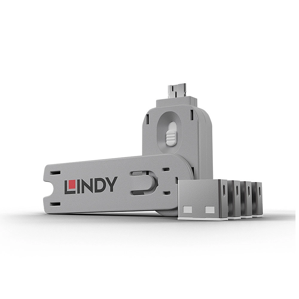 BLOQUEADOR DE PORTA USB-A 1-CHAVE E 4-BLOKERS - BRANCO (LINDY)