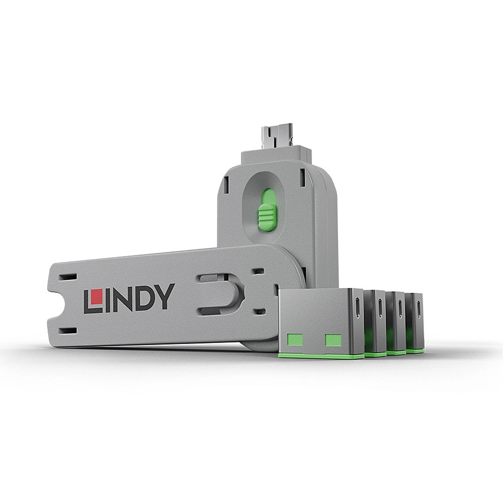 BLOQUEADOR DE PORTA USB-A 1-CHAVE E 4-BLOKERS - VERDE (LINDY)