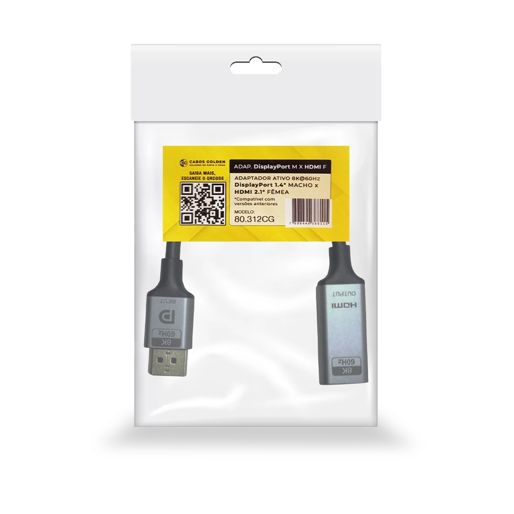 CABO ADAPTADOR DISPLAYPORT MACHO X HDMI FEMEA 8K 60HZ ATIVO (CG) - 15CM