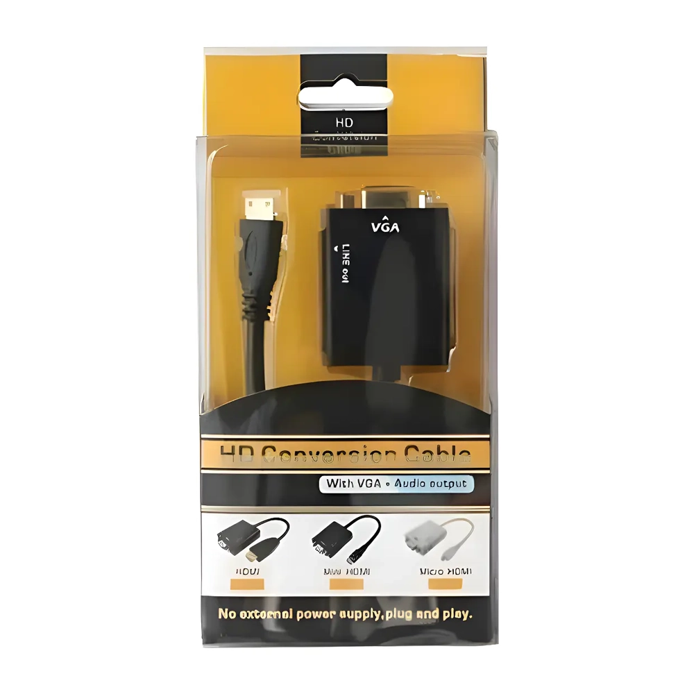 Cabo Adaptador HDMI Macho para VGA Fêmea com Saída de Audio Stereo P2 de 15 Centímetros