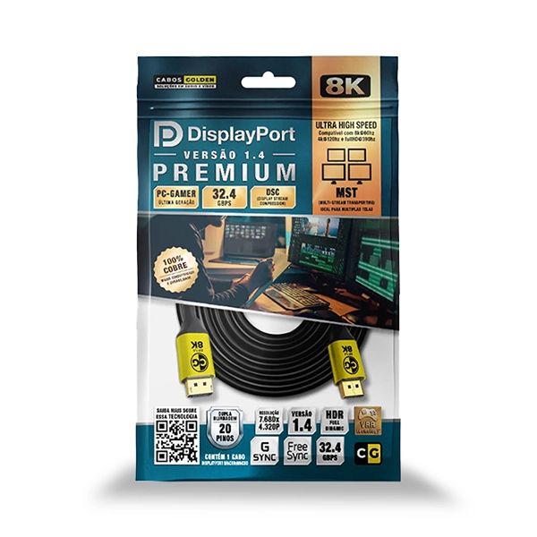 CABO DISPLAYPORT 1.4 8K 60HZ ULTRA HIGH SPEED COM HDR, DSC E ADAPTIVE SYNC (CG) – 3M