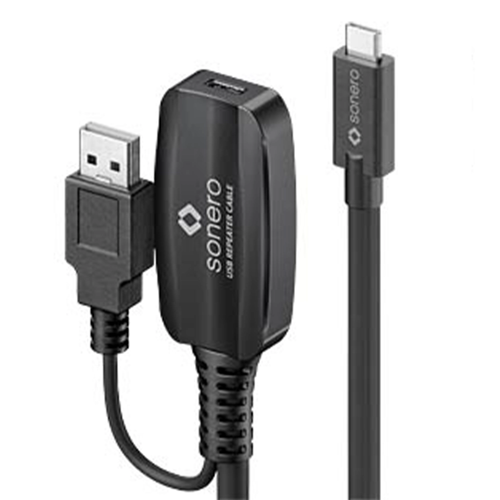 CABO EXTENSOR AMPLIFICADO USB-C MACHO X USB-C FEMEA 3.2 COM INJEÇÃO USB-A 5V (SONERO) - 10M