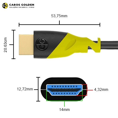 Cabo HDMI 2.1 8K 60Hz HDR 48Gbps 1m - 100% Cobre Premium com Certificação HDMI LA (Cabos Golden)