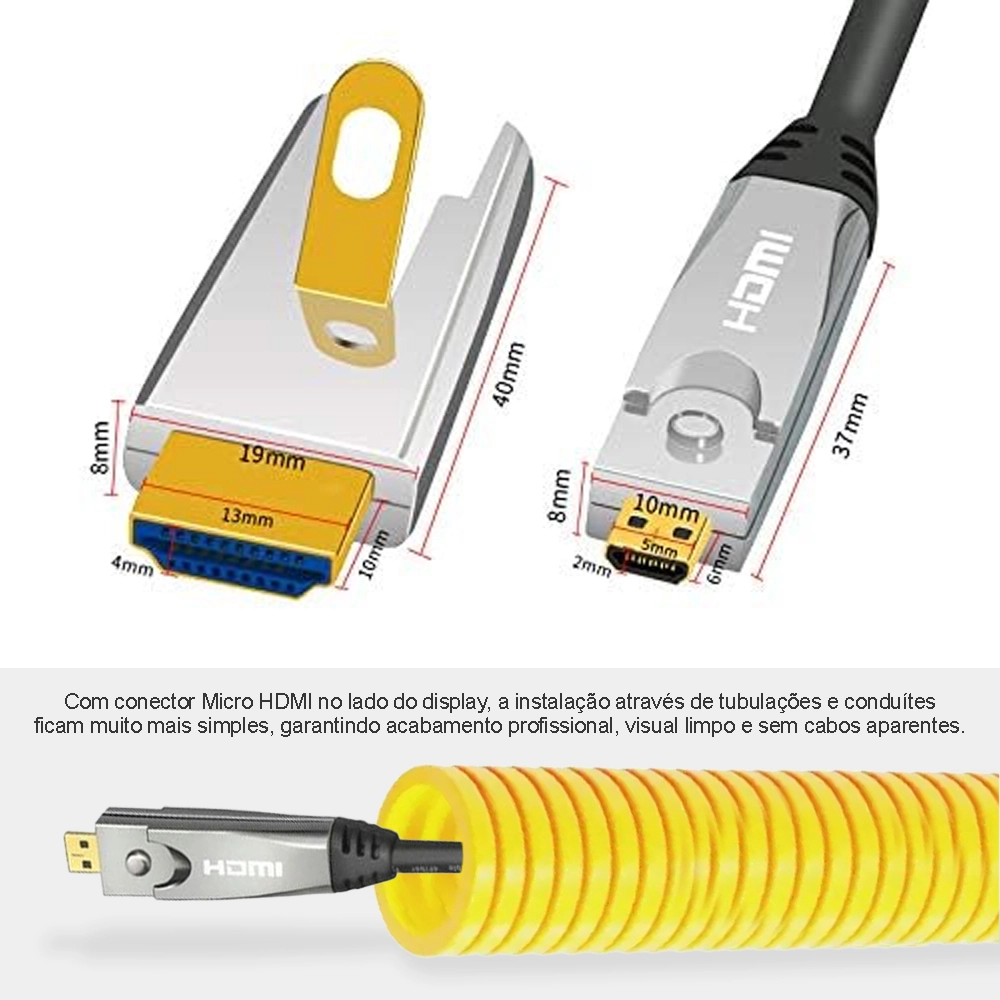 CABO HDMI 2.1 8K 60Hz HDR 48Gbps 30m - Fibra Óptica Com Conector Destacável (Cabos Golden)