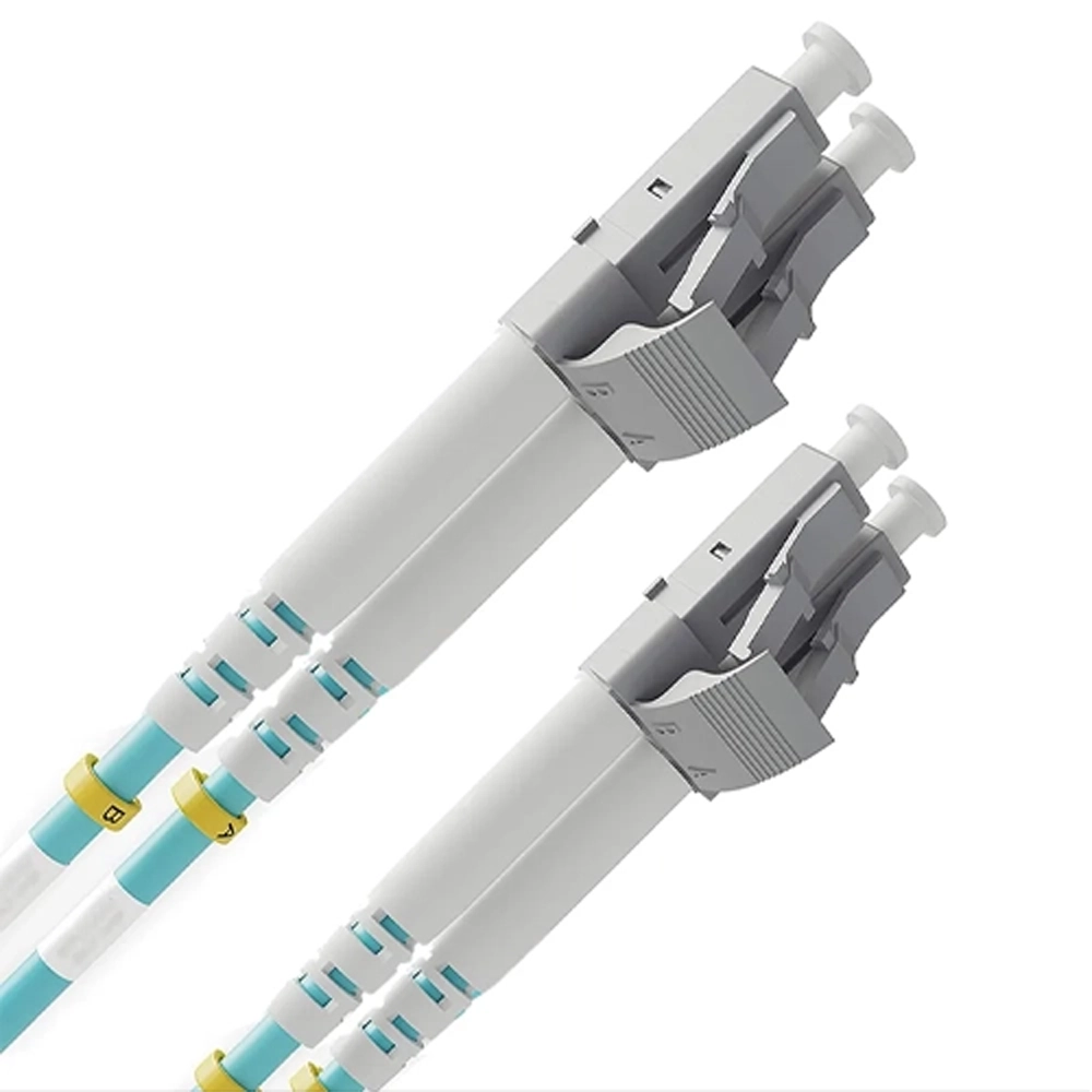Cabo Óptico Multimodo 4LC/UPC Fêmea x 4LC/UPC Fêmea 4 Vias de 50m. com 4 Cordões Ópticos 2LC/UPCD Duplex OM3 de 2,5m.