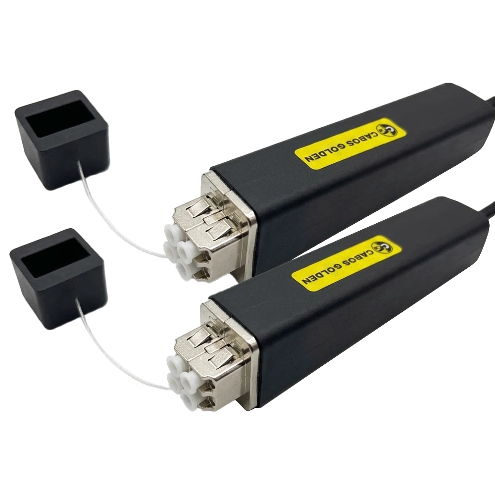 Cabo Óptico Multimodo 4LC/UPC Fêmea x 4LC/UPC Fêmea 4 Vias de 50m. com 4 Cordões Ópticos 2LC/UPCD Duplex OM3 de 2,5m.