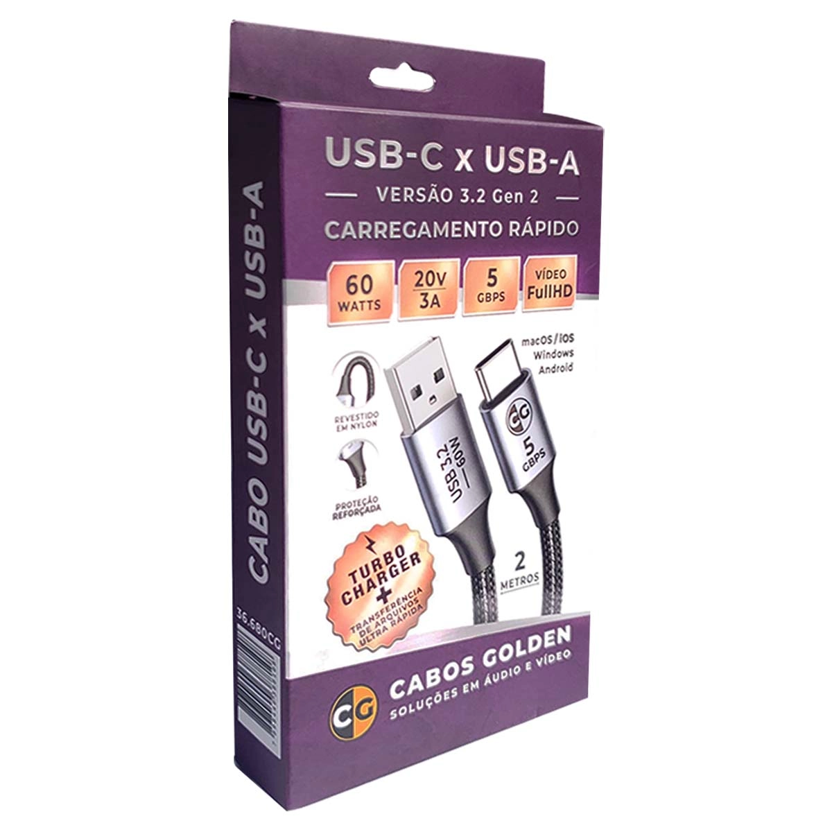 CABO USB-A MACO X USB-C MACHO 3.2 5G 60W (CG) - 2M