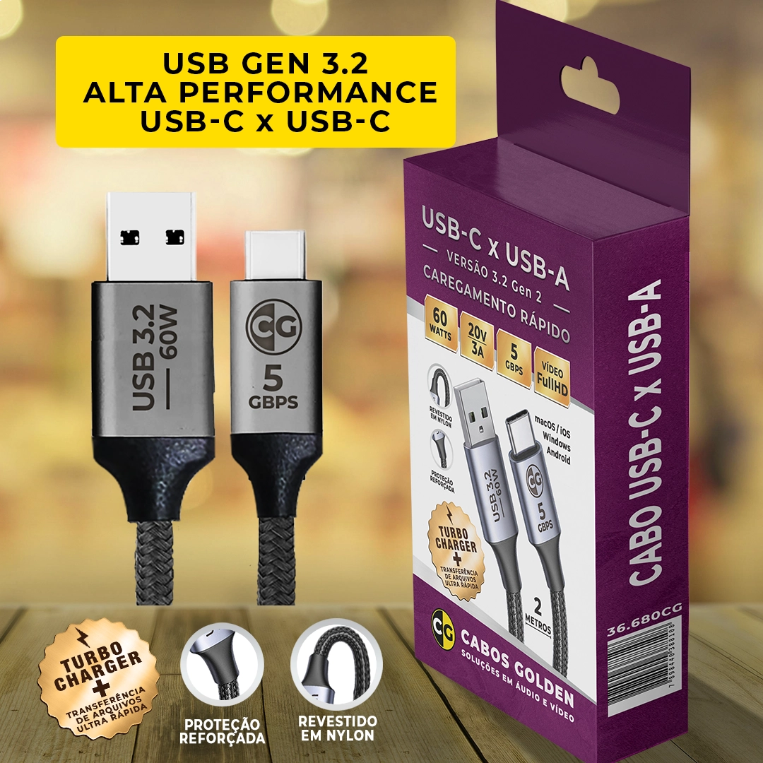 CABO USB-A MACO X USB-C MACHO 3.2 5G 60W (CG) - 2M