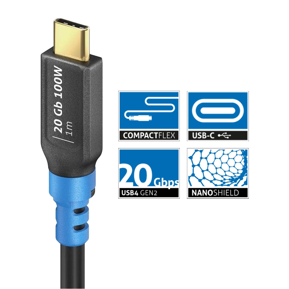 Cabo USB Tipo C 4.0 Gen2 de 20Gbps 100% Cobre de 2 Metros (PURELINK)