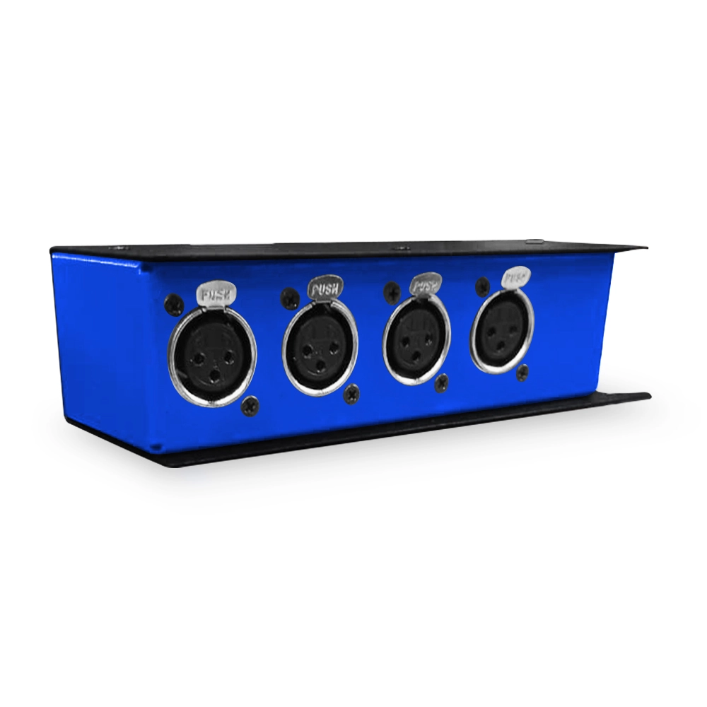CAIXA DMX VIA CABO DE REDE 1 RJ45 FEMEA x 4 XLR FEMEA PASSIVA (AZUL)