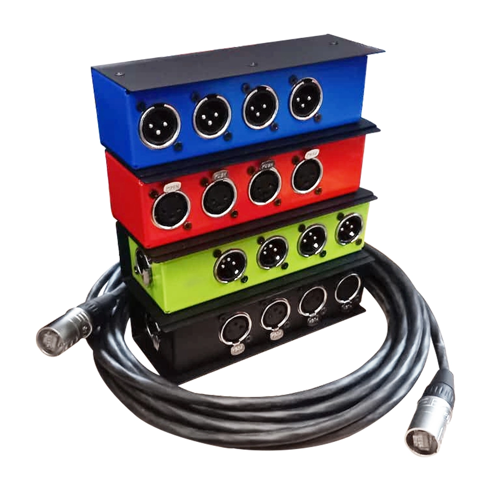 CAIXA DMX VIA CABO DE REDE 1 RJ45 FEMEA x 4 XLR FEMEA PASSIVA (AZUL)