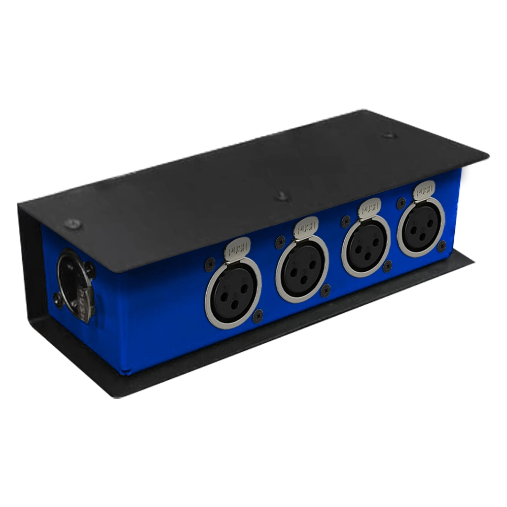 CAIXA DMX VIA CABO DE REDE 1 RJ45 FEMEA x 4 XLR FEMEA PASSIVA (AZUL)