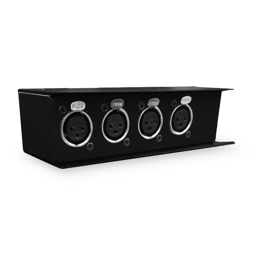 CAIXA DMX VIA CABO DE REDE 1 RJ45 FEMEA x 4 XLR FEMEA PASSIVA (PRETO)