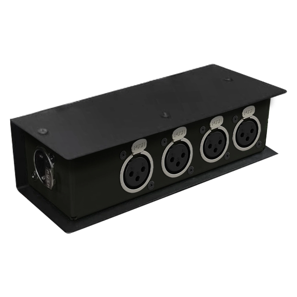 CAIXA DMX VIA CABO DE REDE 1 RJ45 FEMEA x 4 XLR FEMEA PASSIVA (PRETO)