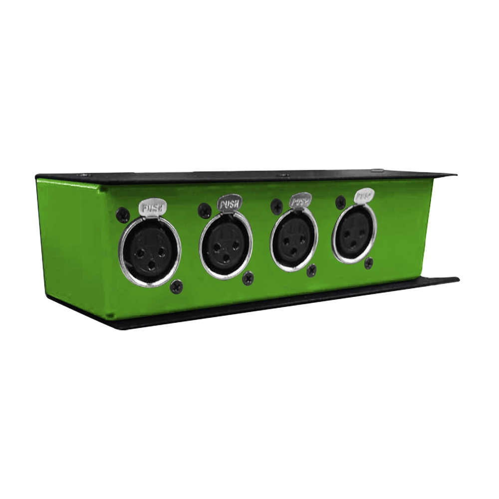 CAIXA DMX VIA CABO DE REDE 1 RJ45 FEMEA x 4 XLR FEMEA PASSIVA (VERDE)