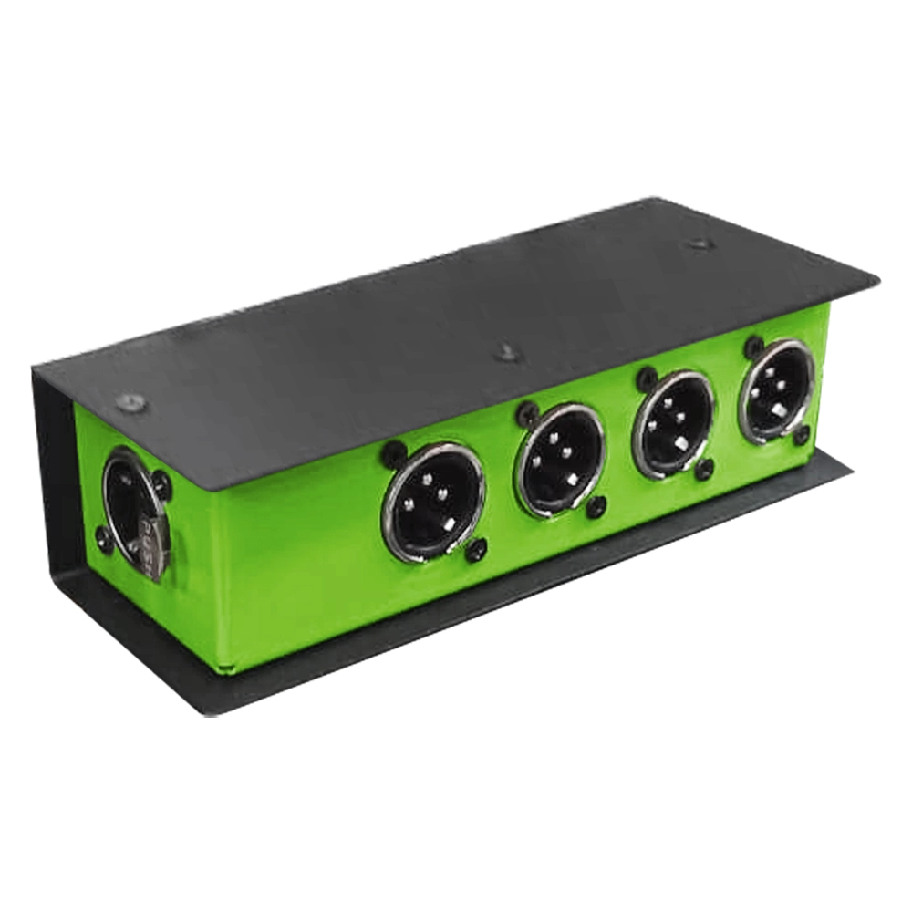 CAIXA DMX VIA CABO DE REDE 1 RJ45 FEMEA x 4 XLR FEMEA PASSIVA (VERDE)