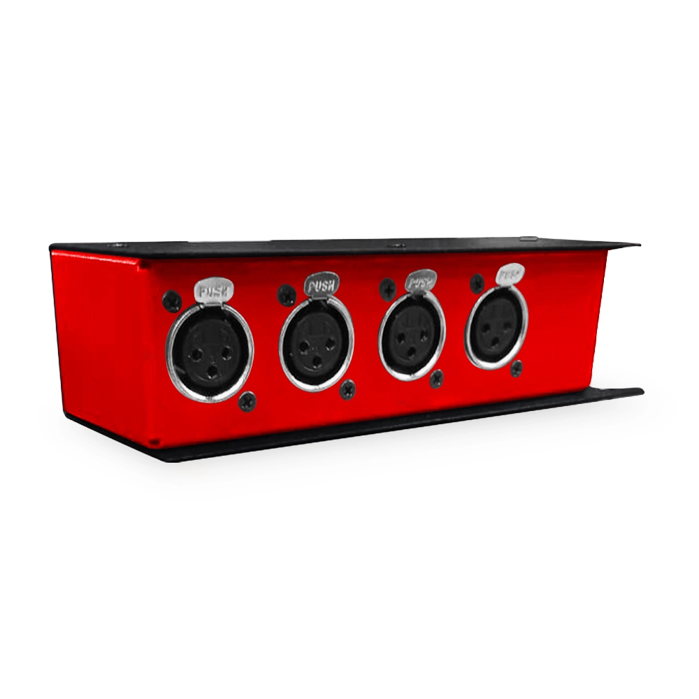 CAIXA DMX VIA CABO DE REDE 1 RJ45 FEMEA x 4 XLR FEMEA PASSIVA (VERMELHO)