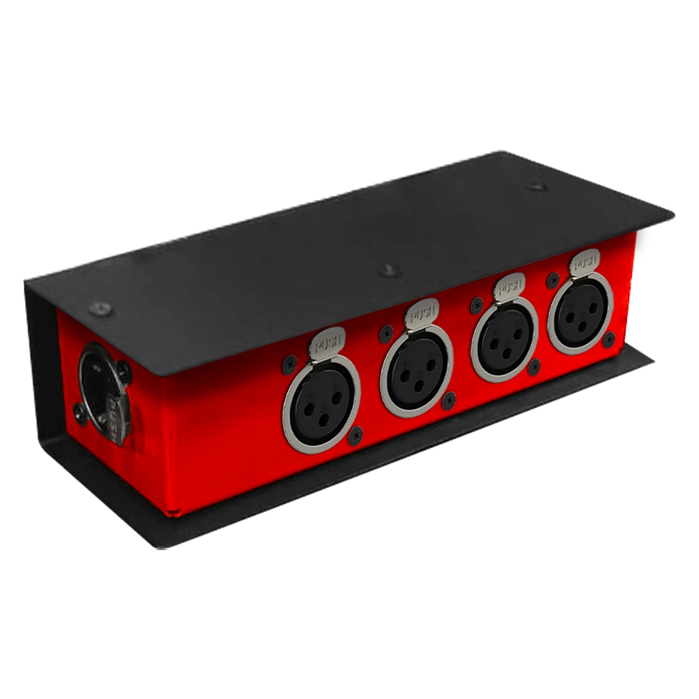 CAIXA DMX VIA CABO DE REDE 1 RJ45 FEMEA x 4 XLR FEMEA PASSIVA (VERMELHO)