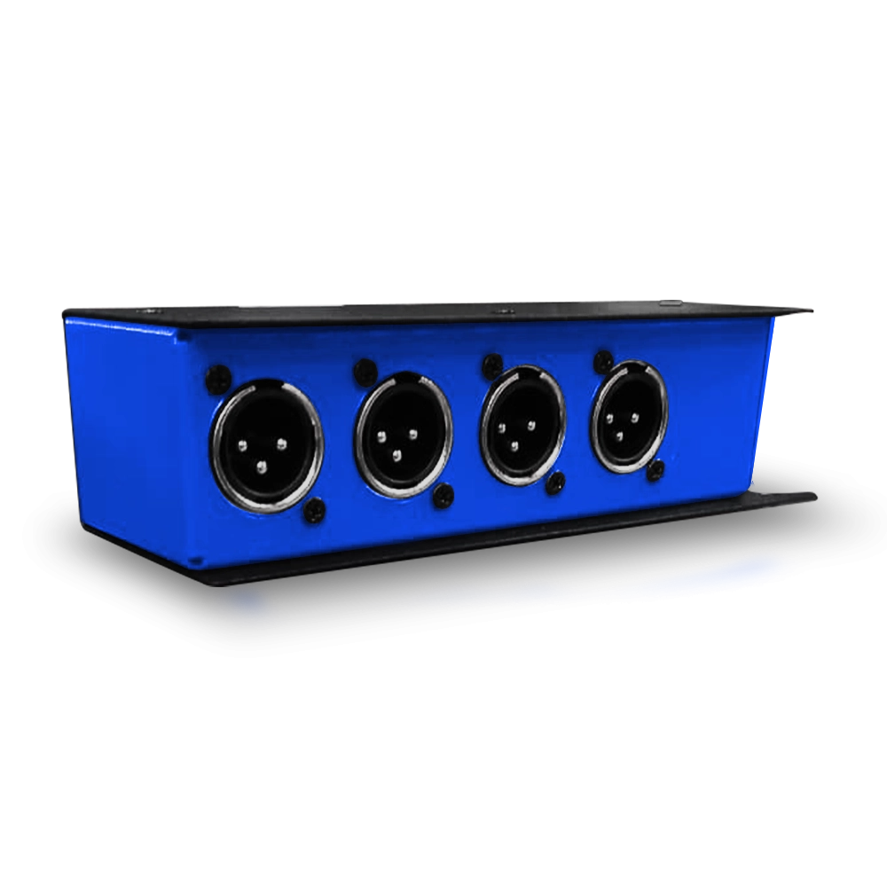 CAIXA DMX VIA CABO DE REDE 1 RJ45 FEMEA x 4 XLR MACHO PASSIVA (AZUL)