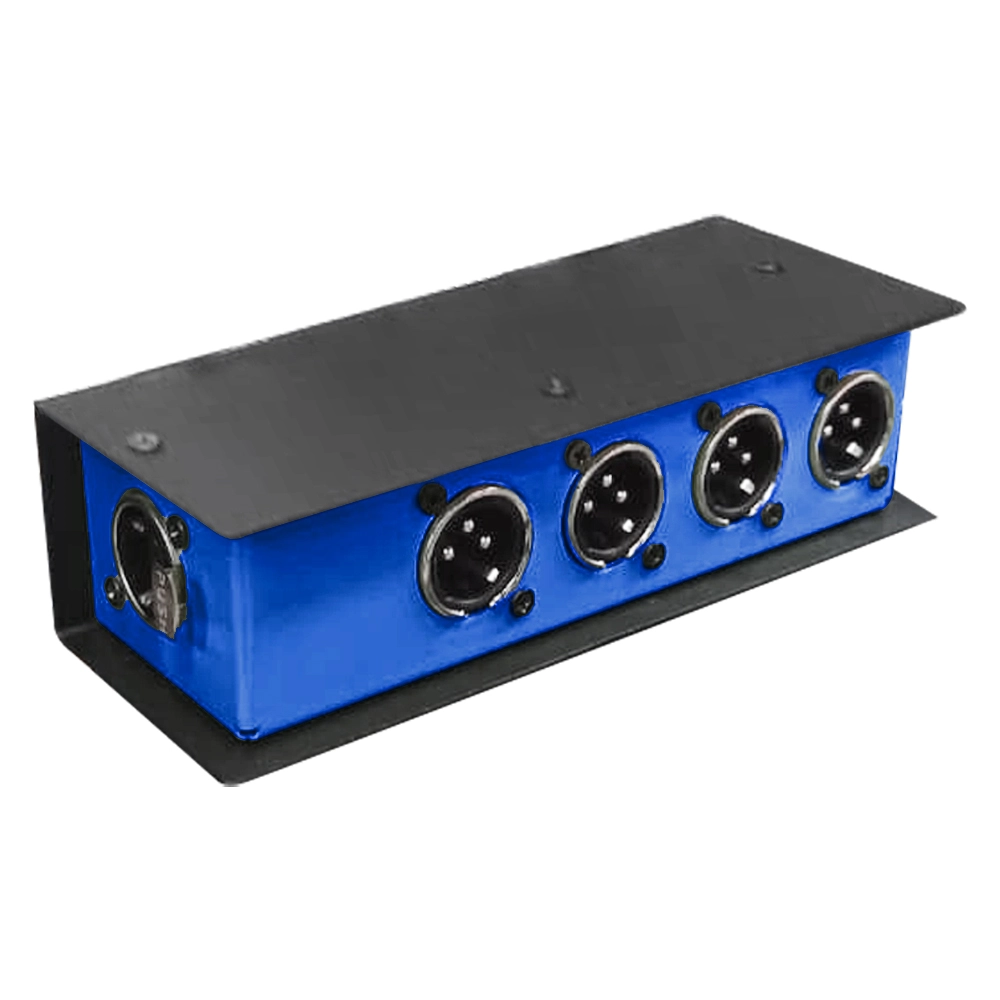 CAIXA DMX VIA CABO DE REDE 1 RJ45 FEMEA x 4 XLR MACHO PASSIVA (AZUL)