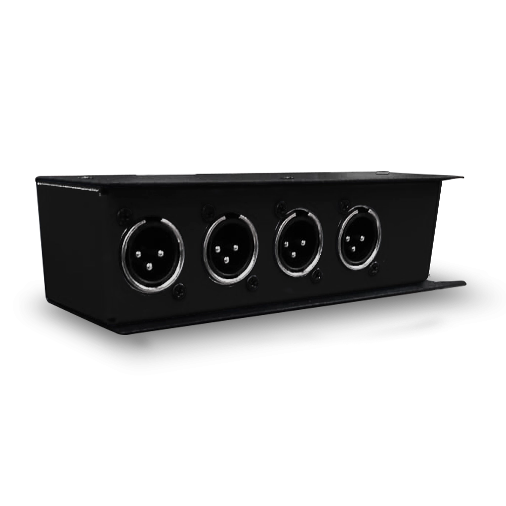 CAIXA DMX VIA CABO DE REDE 1 RJ45 FEMEA x 4 XLR MACHO PASSIVA (PRETO)