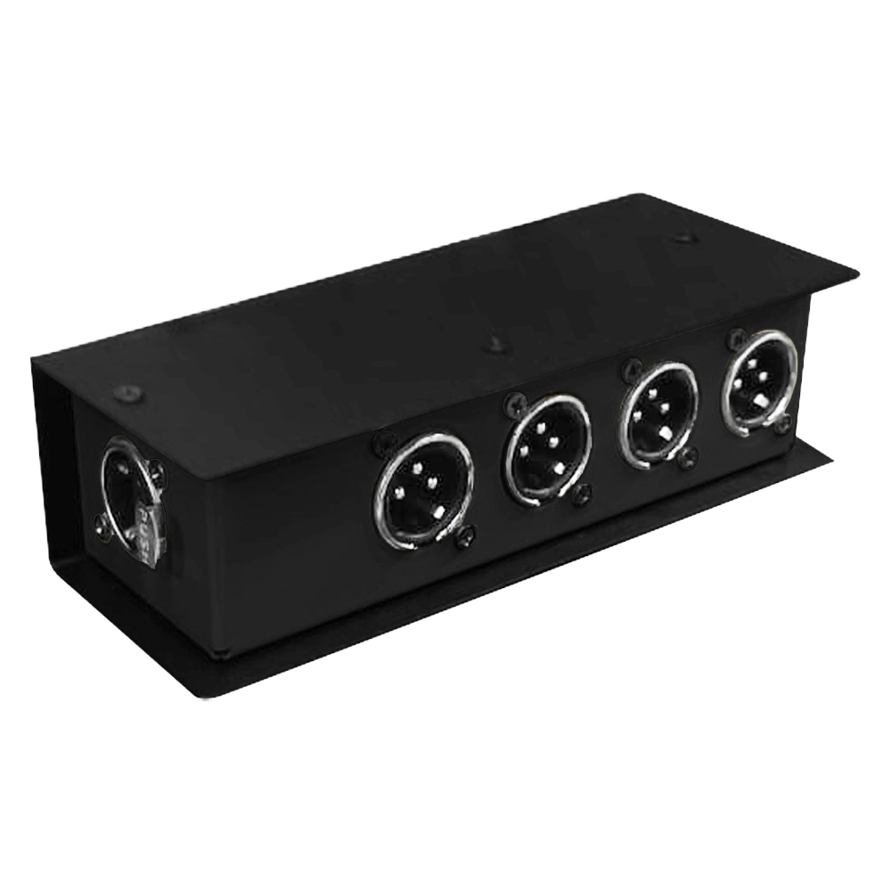 CAIXA DMX VIA CABO DE REDE 1 RJ45 FEMEA x 4 XLR MACHO PASSIVA (PRETO)