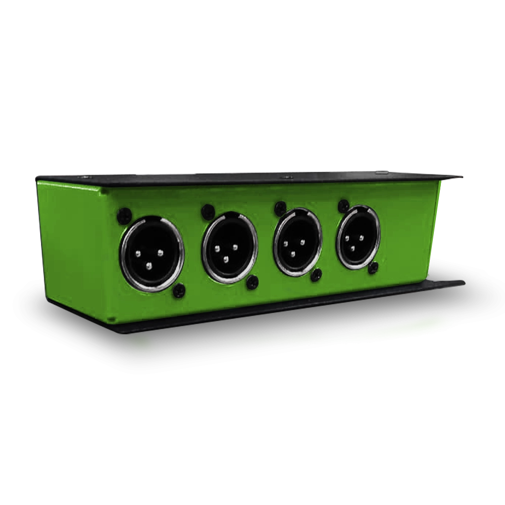CAIXA DMX VIA CABO DE REDE 1 RJ45 FEMEA x 4 XLR MACHO PASSIVA (VERDE)