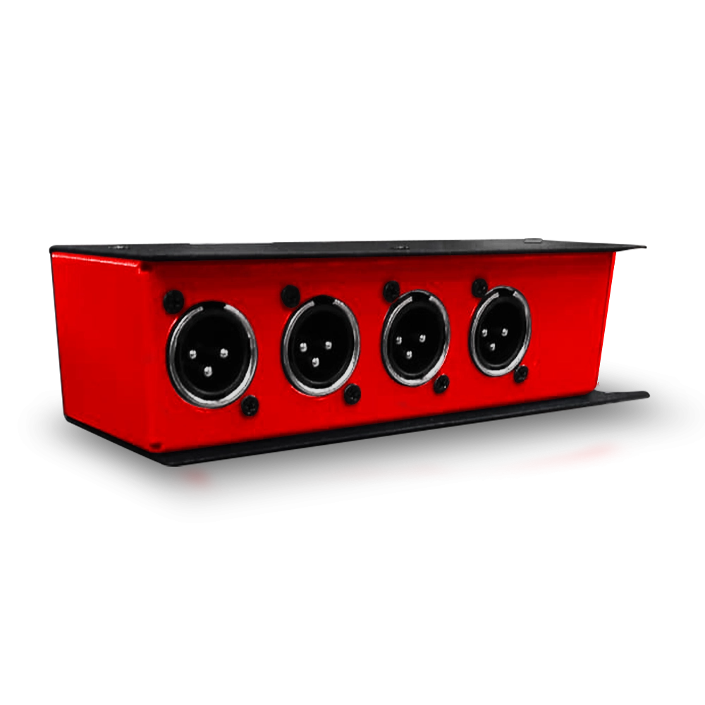 CAIXA DMX VIA CABO DE REDE 1 RJ45 FEMEA x 4 XLR MACHO PASSIVA (VERMELHO)