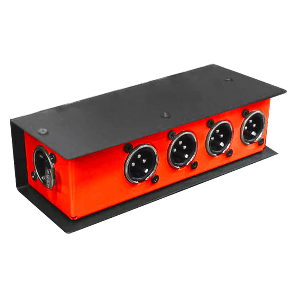 CAIXA DMX VIA CABO DE REDE 1 RJ45 FEMEA x 4 XLR MACHO PASSIVA (VERMELHO)