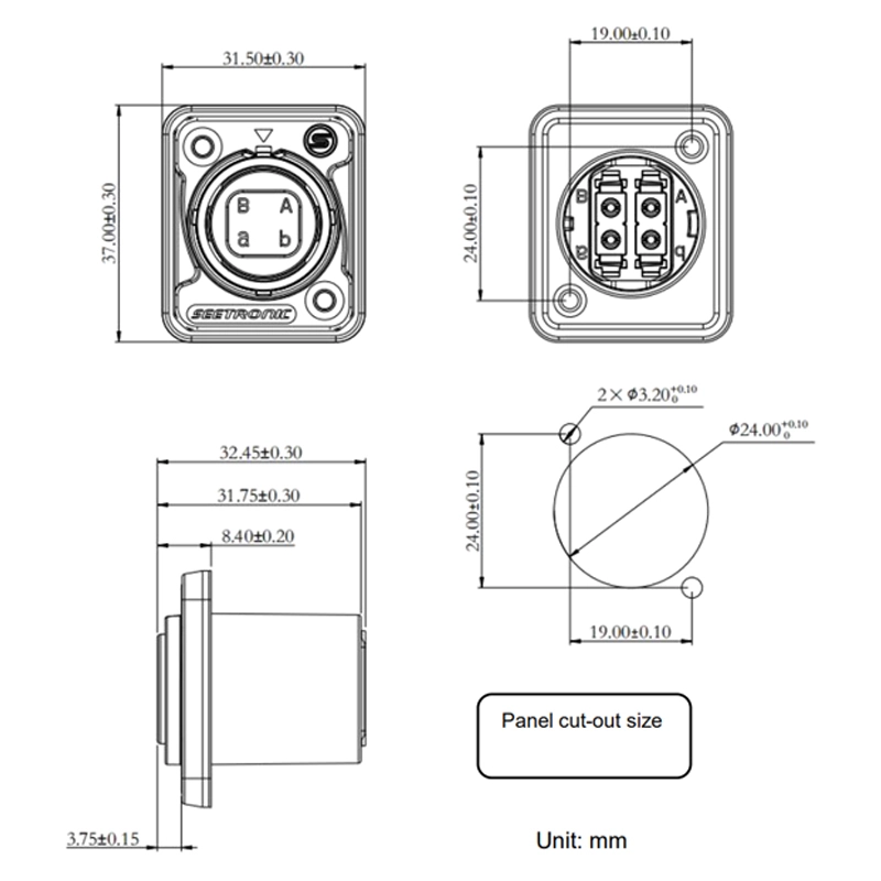 Conector Painel para Fibra Óptica LC de 4 Vias (SEETRONIC)