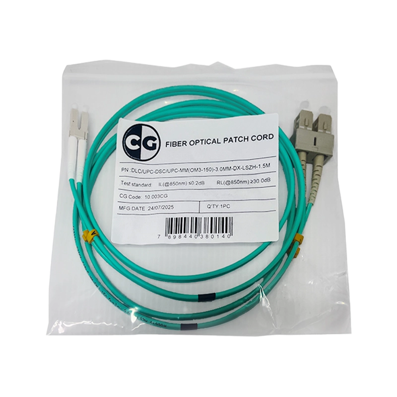 CORDÃO ÓPTICO  DUPLEX MULTIMODO DE CONVERSÃO 2SC X 2LC OM3 3.0MM COM LSZH - AQUA (CG) - 1,5M