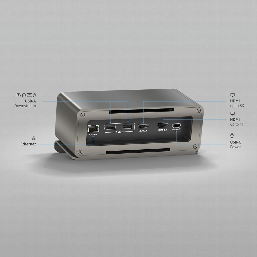 Dock Mediahub 2 USB C e A 5Gbps Com Saídas 8K 5K e 4K Ethernet Gigabit Cinza (Purelink)