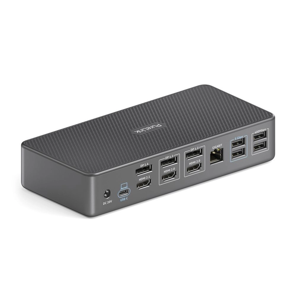 Docking Station HDMI 2.1 e Displayport 1.4 á 8K 30Hz e 4K 60Hz com USB 3.2 e 2.0 14 em 1 (PURELINK)