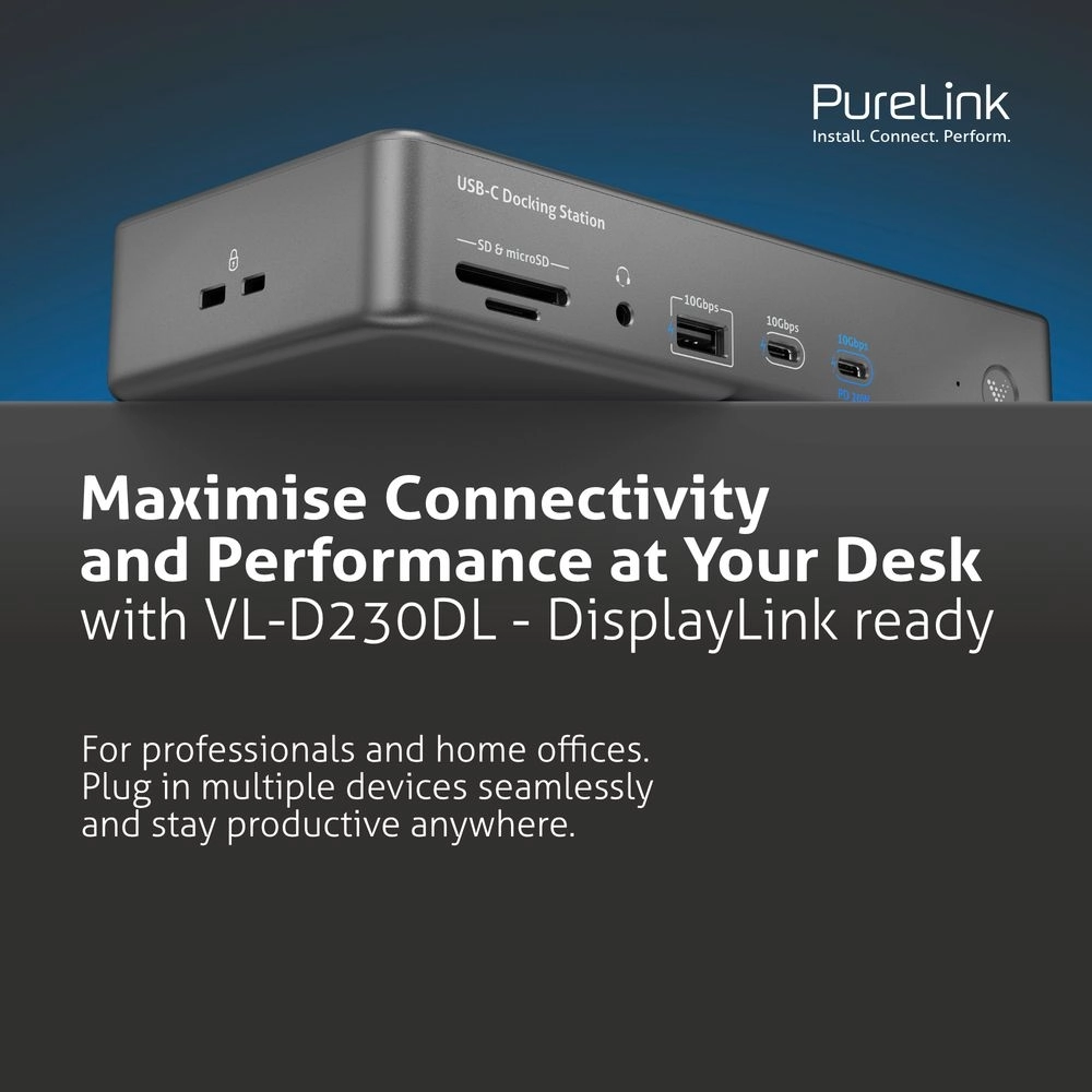 Docking Station HDMI 2.1 e Displayport 1.4 á 8K 30Hz e 4K 60Hz com USB 3.2 e 2.0 14 em 1 (PURELINK)