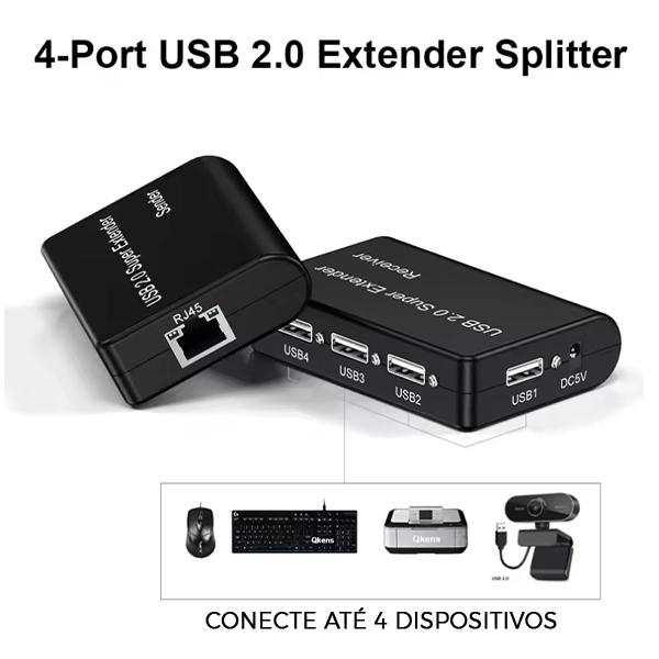 KIT DE EXTENDER USB 2.0 VIA CABO DE REDE 4 PORTAS USB DE ATÉ 60