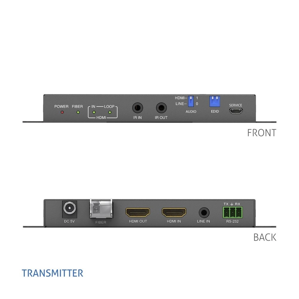Kit de Extensores HDMI 2.0 via Fibra Óptica 4K 60Hz 18Gbps com Loop Out IR e RS232 (PURELINK)