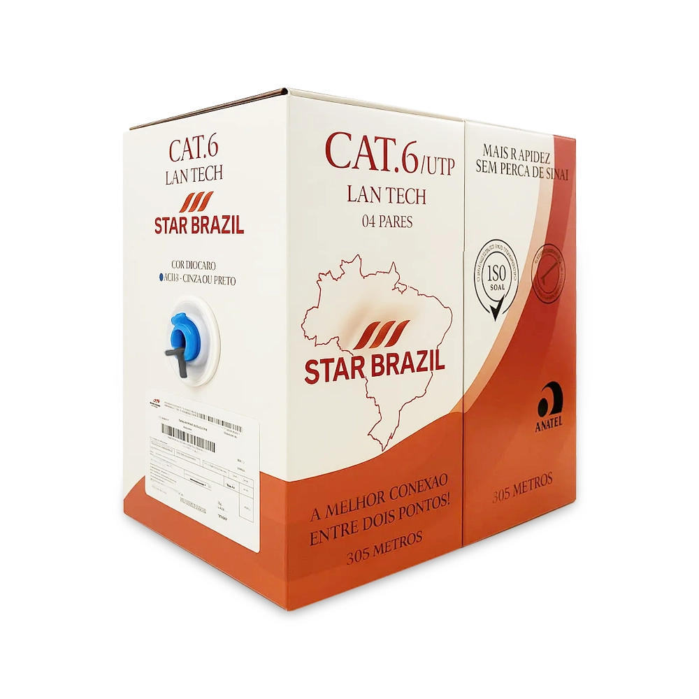Fio de Rede Cat6  U/UTP Preto Homologado Anatel 100% Cobre (STARBRASIL)