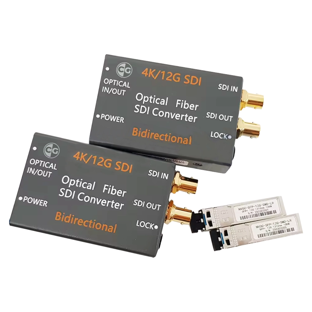 KIT DE CONVERSOR E EXTENDER SDI 12G 4K 60HZ VIA CABO DE FIBRA ÓPTICA IN/OUT 2LC BIDIRECIONAL COM MÓDULO MINI GBIC (CG)