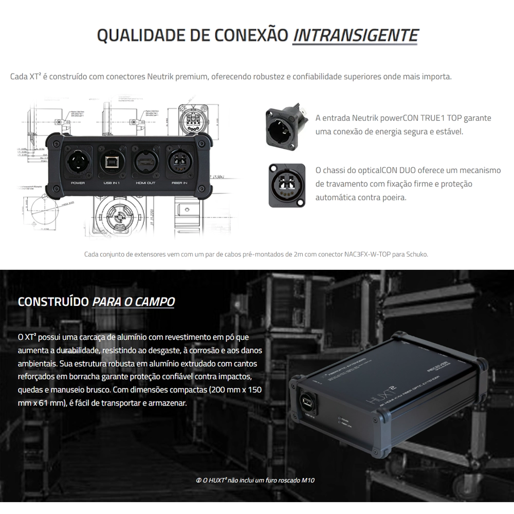 KIT Extensor TX e RX Com HDMI USB 4K 60Hz Gigabitit HDR Via Fibra Óptica Singlemode 10Km (XT²)