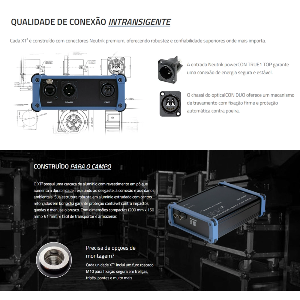 KIT Extensor TX e RX Com 2 SDI IN/OUT 4K 60Hz Gigabitit HDR Via Fibra Óptica Singlemode 10Km (XT²)
