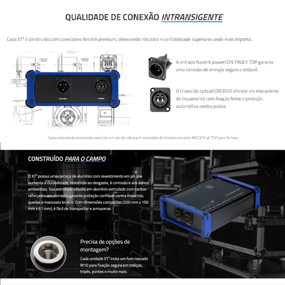 KIT Extensor TX e RX Com 2 HDMI 2.0 IN/OUT 4K 60Hz HDR Gigabit Via Fibra Óptica Multimodo 1Km (XT²)