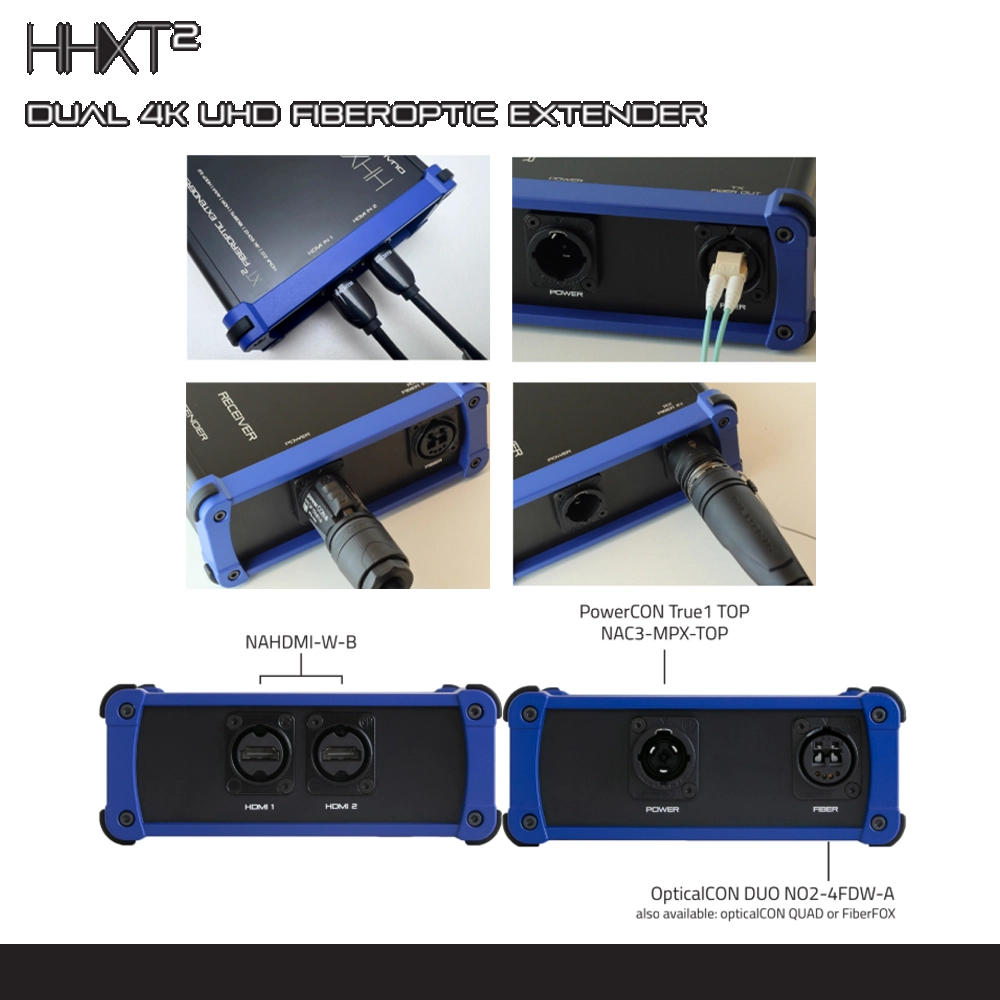 KIT Extensor TX e RX Com 2 HDMI 2.0 IN/OUT 4K 60Hz HDR Gigabit Via Fibra Óptica Multimodo 1Km (XT²)