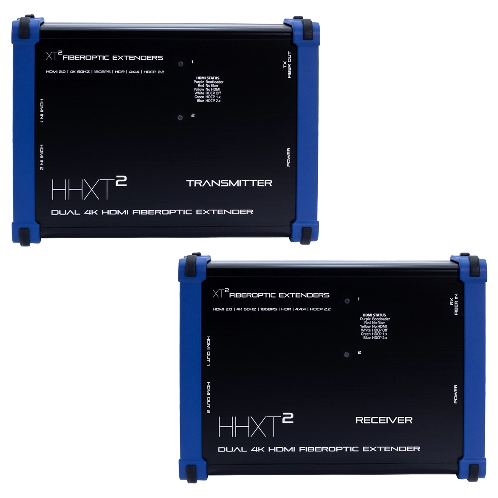 KIT Extensor TX e RX Com 2 HDMI 2.0 IN/OUT 4K 60Hz HDR Gigabit Via Fibra Óptica Multimodo 1Km (XT²)