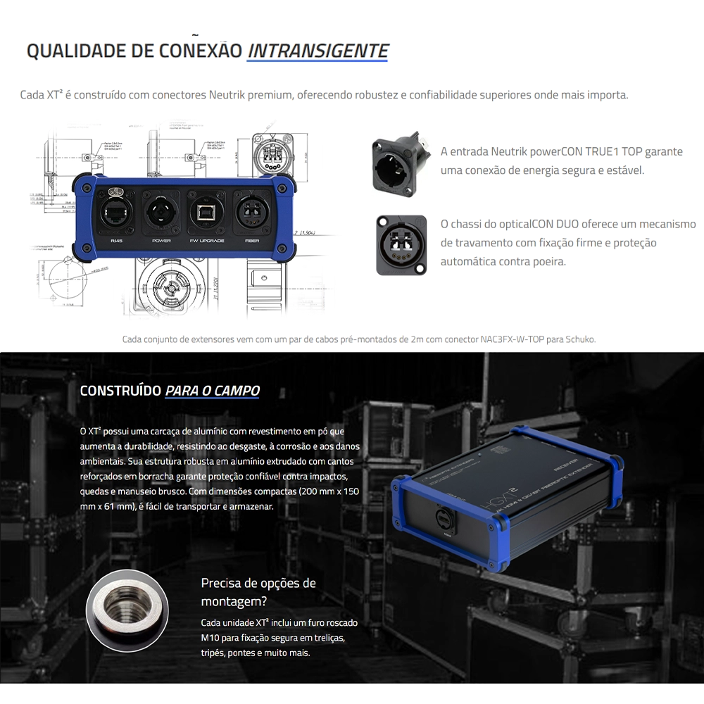 KIT Extensor TX e RX Com 1 HDMI IN/OUT 4K 60Hz Gigabitit HDR Via Fibra Óptica Multimodo 1Km (XT²)