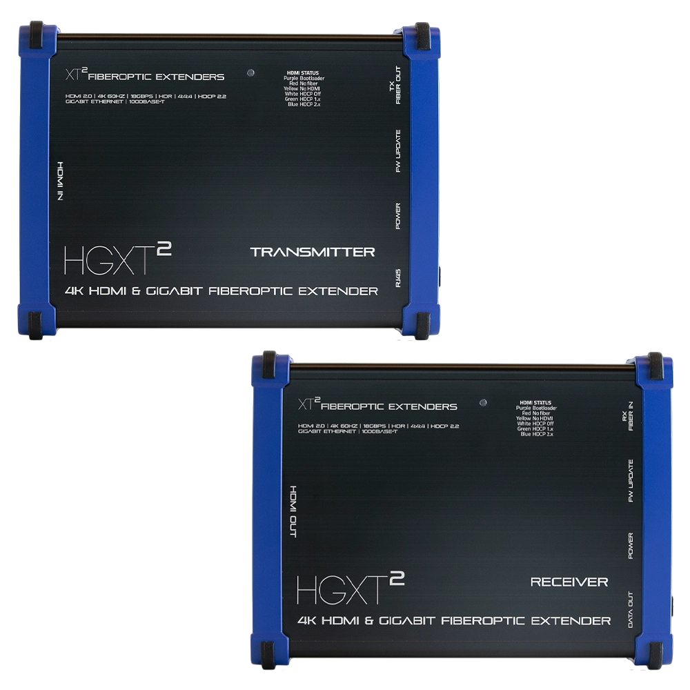 KIT Extensor TX e RX Com 1 HDMI IN/OUT 4K 60Hz Gigabitit HDR Via Fibra Óptica Multimodo 1Km (XT²)