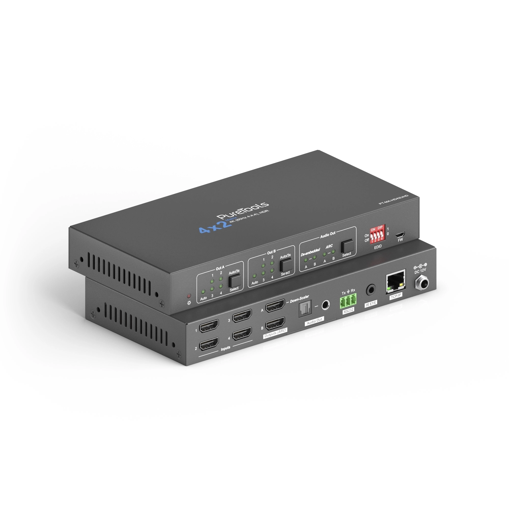 Matrix HDMI 4x2 4K 60Hz 18Gbps com Escalador e Saída de áudio ARC (Purelink)