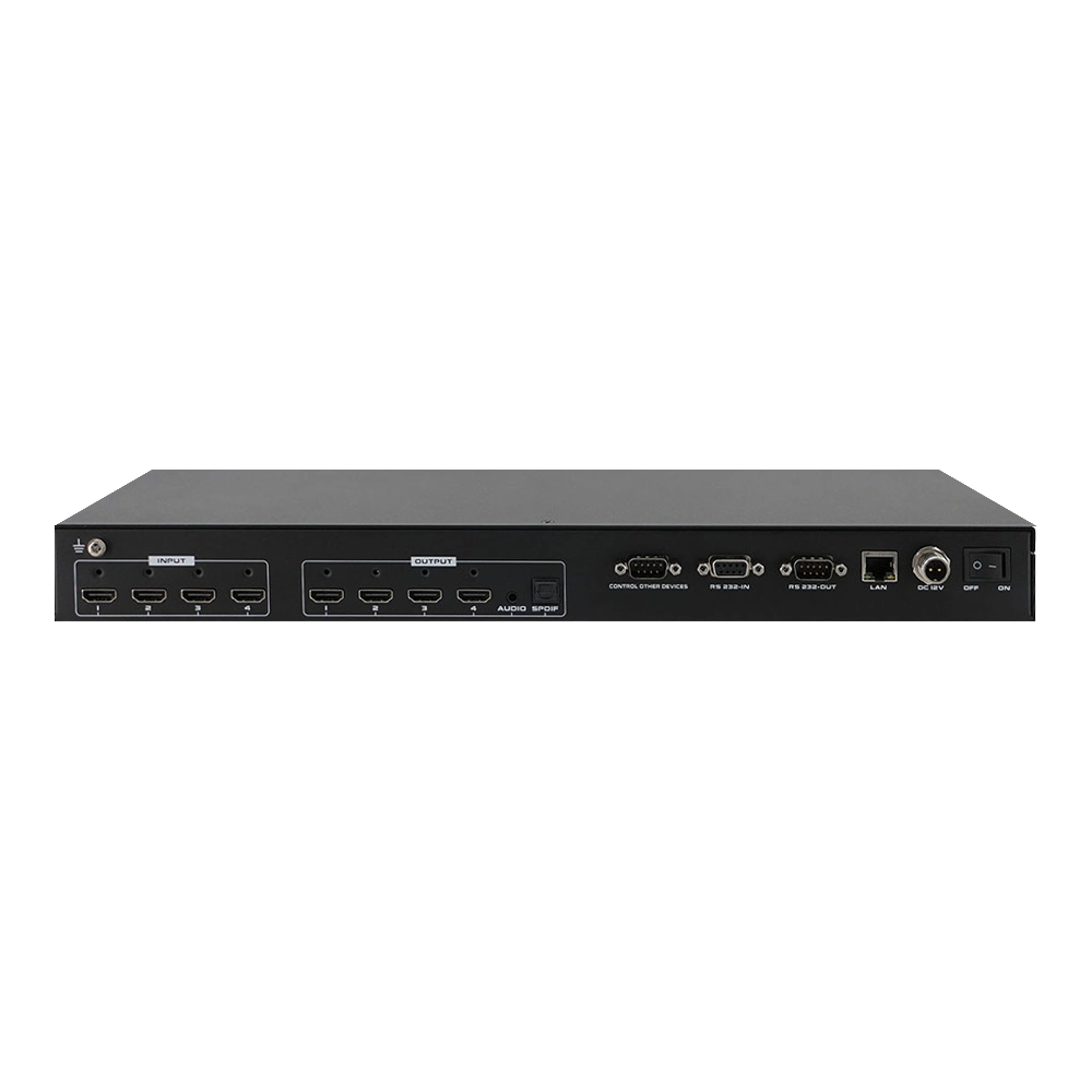 MATRIX HDMI 4X4 4K 60HZ RACK 1U COM GERENCIAMENTO EDID E ÁUDIO FLEXÍVEL (FLEXPORT)