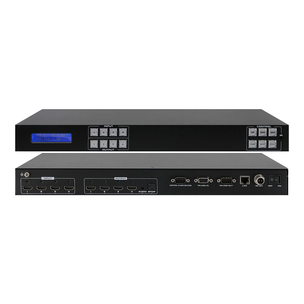 MATRIX HDMI 4X4 4K 60HZ RACK 1U COM GERENCIAMENTO EDID E ÁUDIO FLEXÍVEL (FLEXPORT)