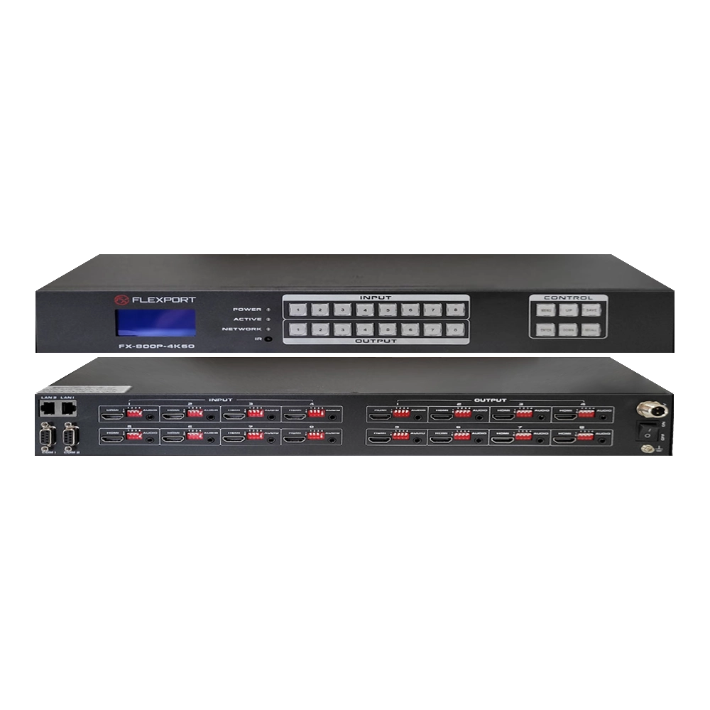 MATRIX HDMI 8X8 4K60HZ COM ÁUDIO INDEPENDENTE, CONTROLE APP/WEB, RS232 E GERENCIAMENTO EDID (FLEXPORT)
